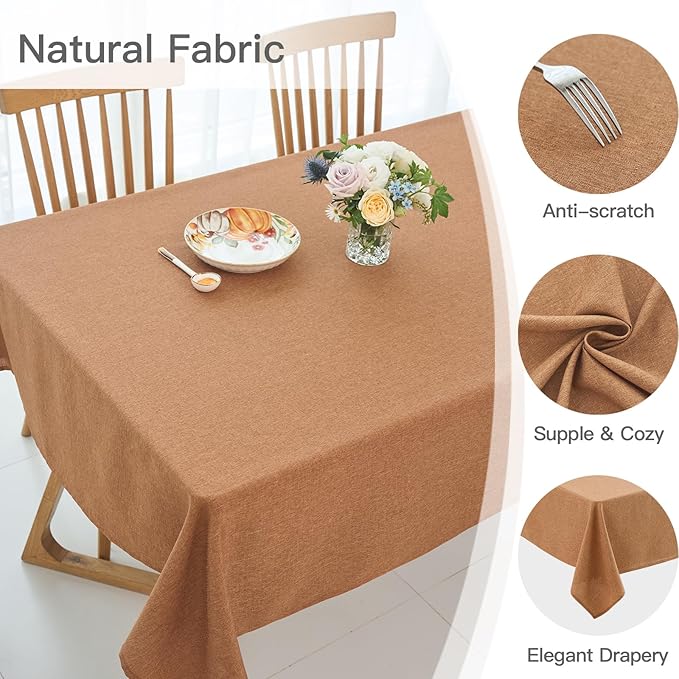 maxmill Fall Rectangular Tablecloth Stain Resistant Waterproof Wrinkle Resistant Spillproof Washable Slubby Textured Table Cloth for Dining Room Harvest Thanksgiving Parties, 60 x 140 Inch, Amber