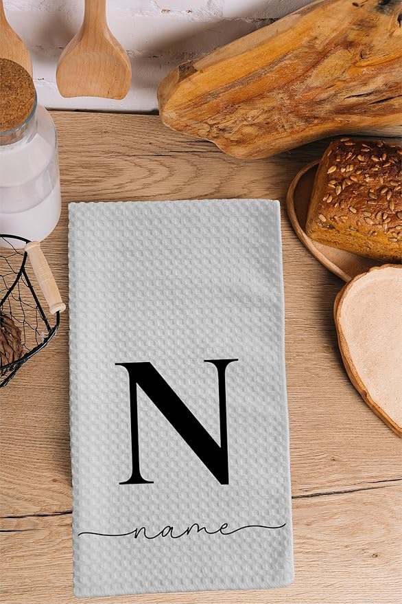 Custom Name Kitchen Towel | Personalized Tea Towel | Family Monogram Dish Towel | Farmhouse Decor | Hand Towel | Microfiber Dishcloth Gift (Just 1 Towel)