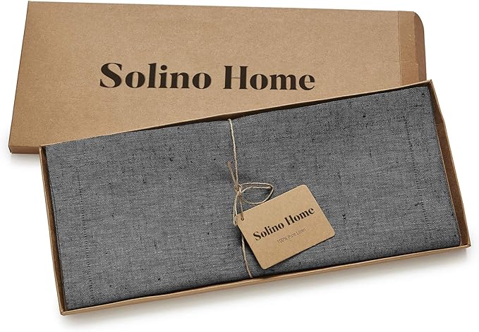 Solino Home Linen Charcoal Grey Table Runner 108 Inches Long - Athena, 100% Pure Linen Dining Table Runner 14 x 108 Inch for Winter - Handcrafted and Machine Washable