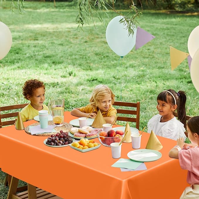 QZYL 12 PCS Orange Rectangle Table Cover, Disposable Plastic Table Cloth Rectangle, 54 X 108 in Decorative Smooth Table Cloth for Picnic Table Birthday Parties Weddings Outdoor Celebrations