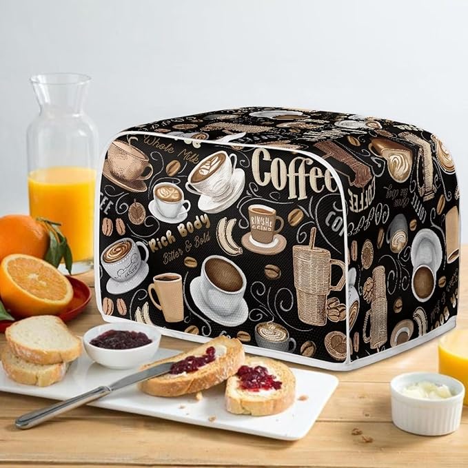 Doojoayie Home Toaster Covers for Kitchen Coffee Print Toaster Appliance 2 Slice Dust-proof Cover Small Appliance and Fingerprint Protection