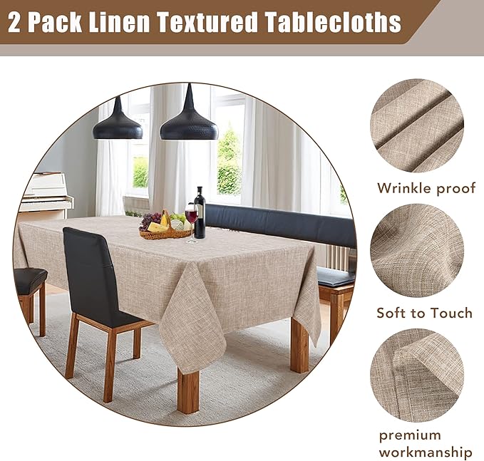 Fitable Square Linen Tablecloths 2 Pack, Linen Textured Fabric Table Clothes, Rustic Table Covers for Kitchen Dining, Party, Farmhouse (Nature, 54 x 54 Inch)