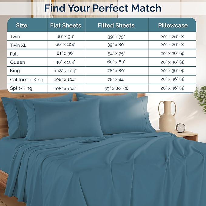 Casa Platino Sheet Set Full Size – 100% Cotton Bed Sheets Full with 4 Pillowcases, Ultra Soft & Cozy, Lightweight & Breathable, With 15" Deep Pocket Fitted Sheet, Perfect Everyday Sheets – Blue Heaven