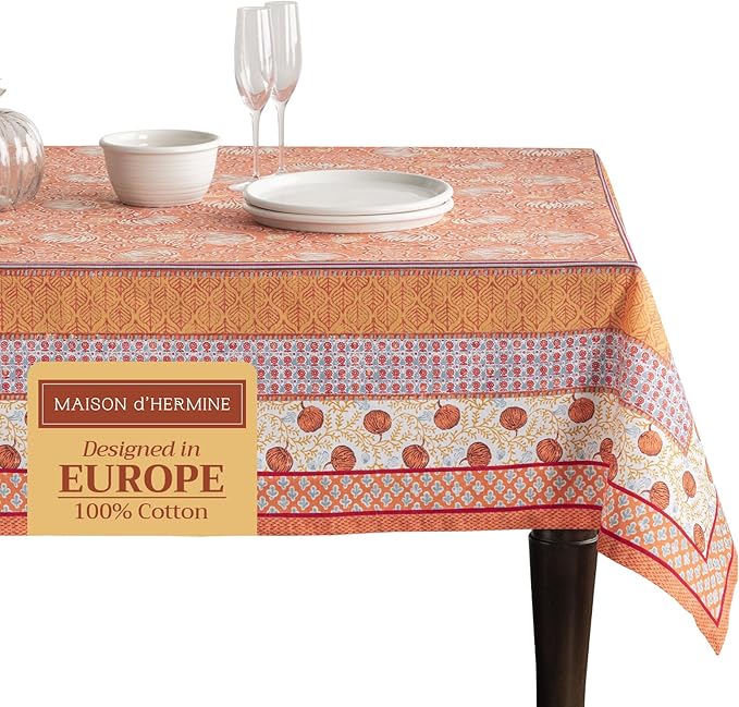 Maison d' Hermine Table Cloth Rectangle Table 100% Cotton 70 x 120 Inches Fall Tablecloth Reusable Everyday Use for Thanksgiving Christmas Decorations Dining Farmhouse Party (Harvest Festival)