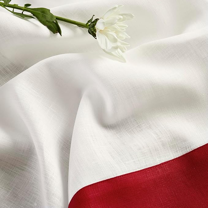 Solino Home Linen Square Tablecloth 52 x 52 Inch - 100% Pure Linen Red and White Table Throw - Contempo, Machine Washable Table Cloth for Valentines