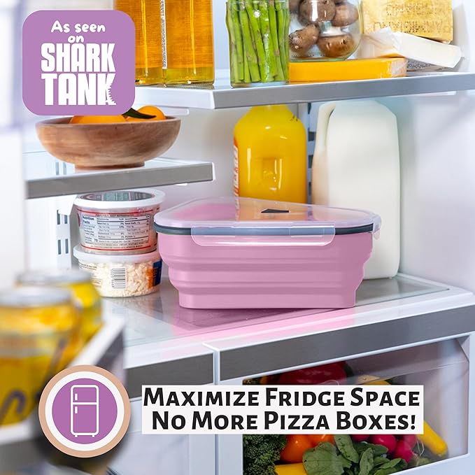 PIZZA PACK The Perfect Reusable Pizza Storage Container with 5 Microwavable Serving Trays - BPA-Free Adjustable Pizza Slice Container to Organize & Save Space, Pink 4 pk