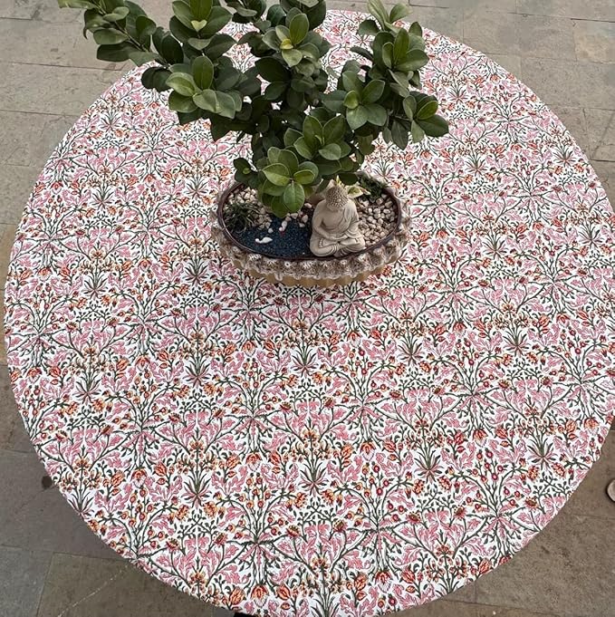 Ridhi Block Print Round Dark Royal Blue Reusable Tablecloth 100% Cotton 120" Inch Decorative Table Cover eveyday Dining, Home, Party, Wedding, Farmhouse Gift for Spring, Easter, Valentine