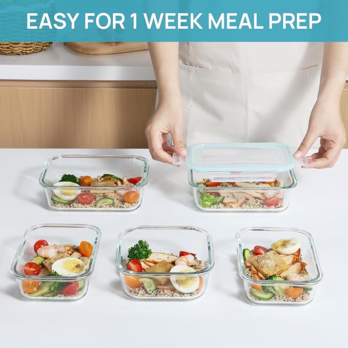 Vtopmart 8 Pack Glass Food Storage Containers with Airtight Lids, Glass Meal Prep Containers, Lunch Containers for Microwave, Oven, Freezer and Dishwasher, BPA Free