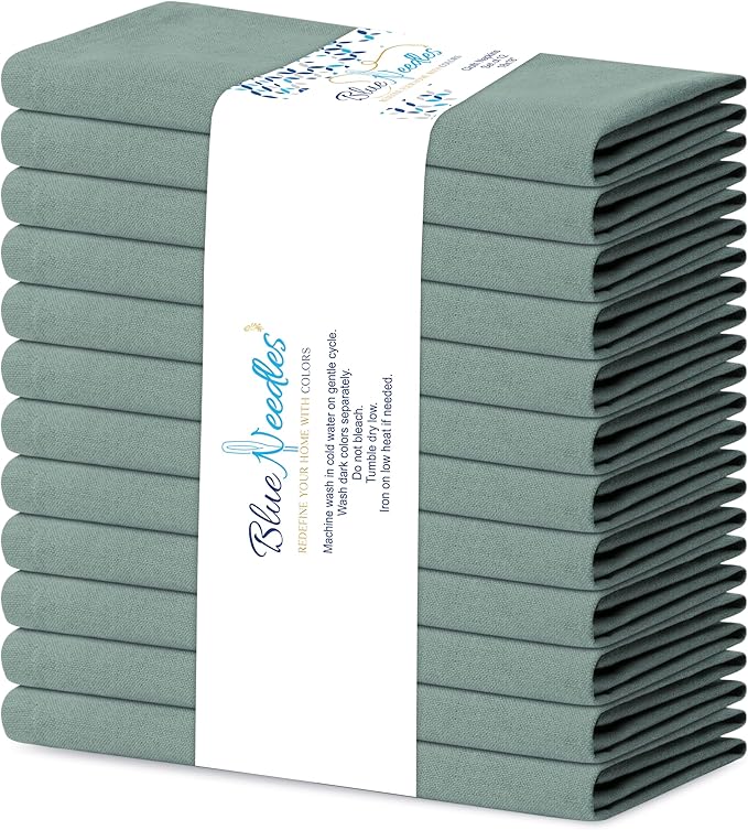 Blue Needles Solid Cloth Napkins Set of 12 Hunter Green 100% Cotton Dinner Napkins 18x18 inches - Soft, Reusable, Absorbent & Washable Linen, Ideal for Wedding Events, Parties & Everyday Use