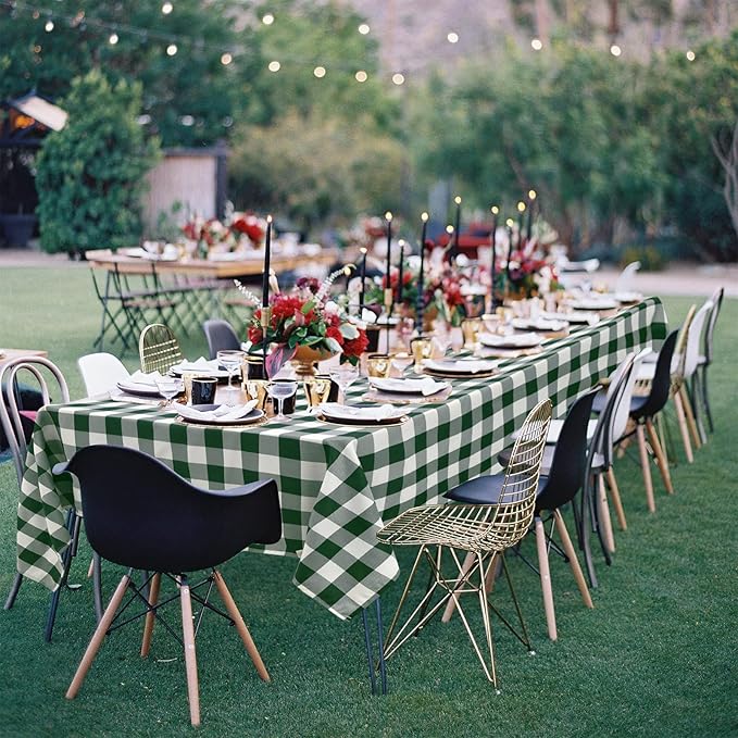 Hiasan Plaid Tablecloth Waterproof, 2 Pack, 60 x 84 inch - Checkered Table Cloth Rectangle for Christmas/Holiday/Spring Party/Outdoor Picnic/Kitchen, Forest Green and White
