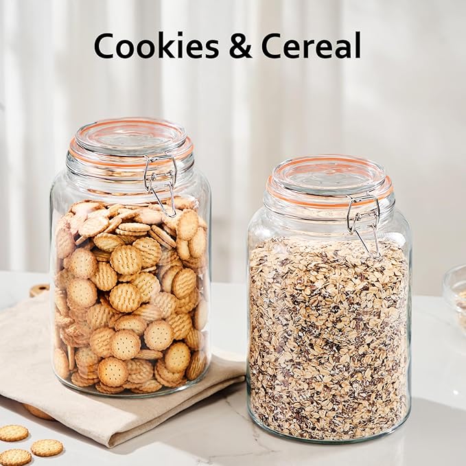 1 Gallon Glass Storage Jar with Lid, Wide Mouth Glass Canister for Storing Food in Pantry and Fermenting, Set of 2