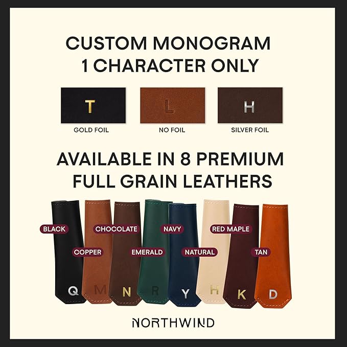 Northwind Personalized Engraved Leather Skillet Handle Cover – Made in USA - Custom Monogrammed Pot Holder Sleeve for Cast Iron Pans, Anniversary, Wedding, Housewarming gift (Handle Cover)