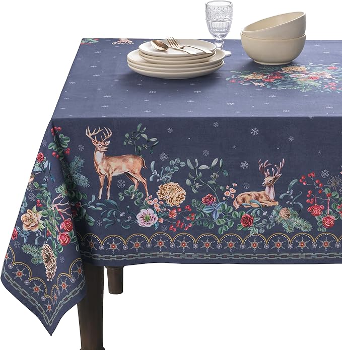 Maison d' Hermine Table Cloth Square Table 100% Cotton 54 x 54 Inches Fall Tablecloth Reusable Everyday Use for Thanksgiving Christmas Decorations Dining Farmhouse Party (Christmas Joy)