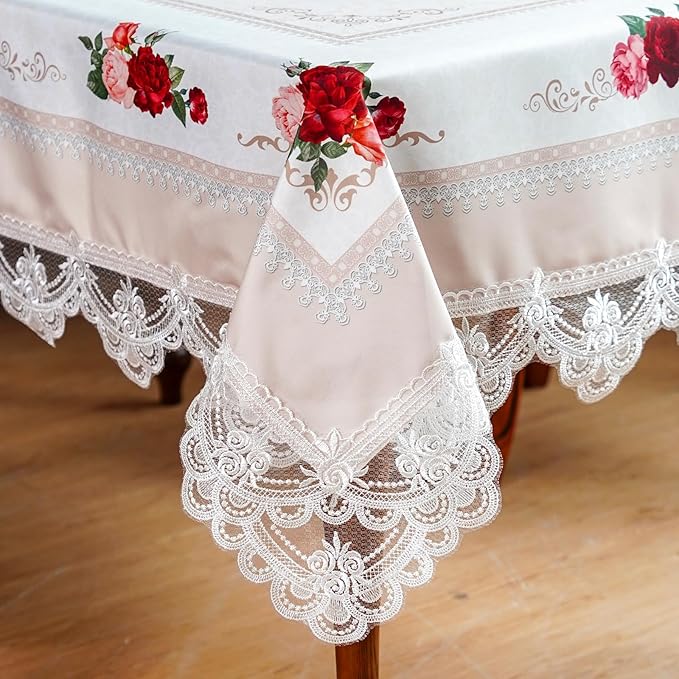SUTAVIA Offwhite Lace Table Cloth Rectangular Farmhouse Table Cover Classic Floral Decor Waterproof Tablecloth for Home Holiday Party Dining Table(Offwhite, Rectangle/Oblong, 52 x 70 Inch,4-6 Seats)