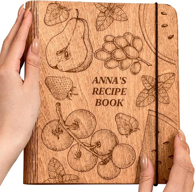 ENJOY THE WOOD Wooden Blank Recipe Book Binder - Personalized Recipe Notebook - Family Cookbook Journal Custom Sketchbook To Write In Organizer by Enjoy The Wood (Fruits, Medium (A5))