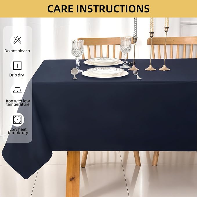 2-Pack 60x60 inch Navy Blue Table Cloths, Solid Stain and Wrinkle Resistant Tablecloth, Premium Plain Weave Polyester Fabric Rectangle Table Linen Covers for Hotel, Banquet