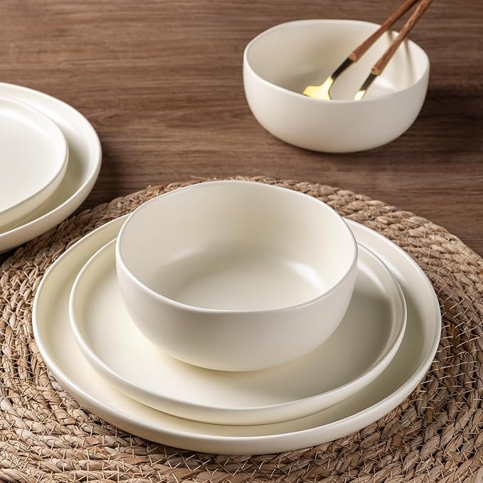AmorArc Ceramic Dinnerware Sets, Wavy Rim Stoneware Plates and Bowls Sets,Dishwasher & Microwave & Oven Safe Dishes set, Service for 4 (12pc)