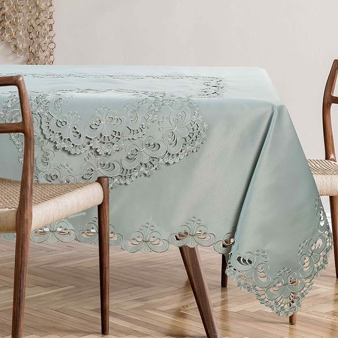 Decozen Gray Table Cloth - Rectangle Lace Linen Tablecloth Intricate Cutouts Embroidery for Kitchen Dining Room Table Home Decor Wedding Receptions - 60 x 120 inches - The Creola Collection