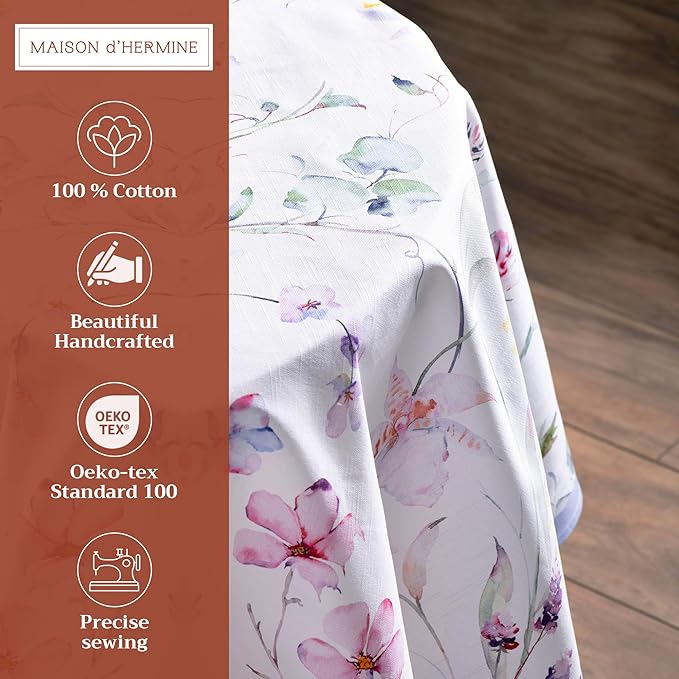 Maison d' Hermine Table Cloth Round Table 100% Cotton 69 Round Inches Tablecloth Reusable Decorative for Dining Room Farmhouse Home Valentines Day Decorations Spring Summer - Summer Floral