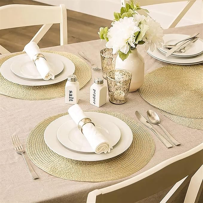 6PCS Braided Beige Round Place Mats for Kitchen Dining Table Runner Heat Insulation Non-Slip Washable Placemats Dinner(Gray)