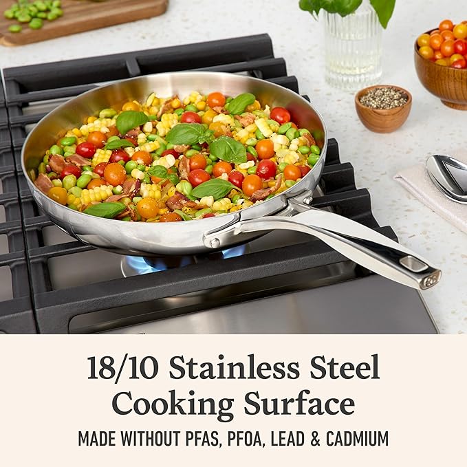 Calphalon Premier Polished 5-Ply Stainless Steel Cookware Set w/Turbo Heat Tech 6 Piece Includes Frying Pans, Pots and Pans Set, Induction, Oven Safe 500F, Silver