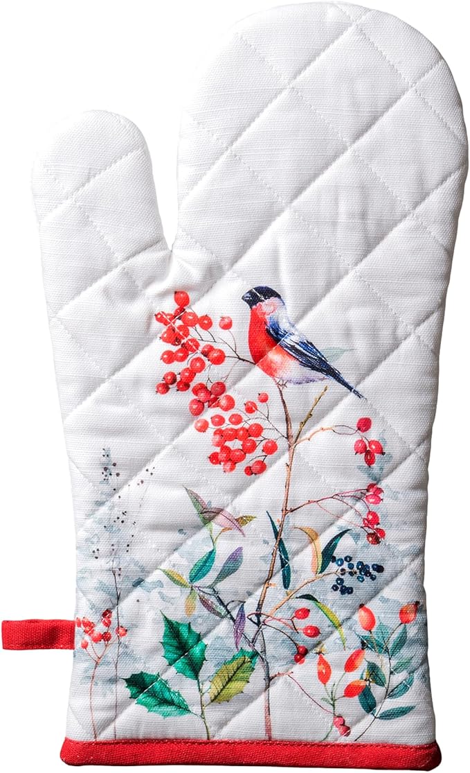 Maison d' Hermine Oven Gloves 100% Cotton Oven Mitt 7" x 13" with Loop Heat Resistant BBQ Cooking Gloves for Thanksgiving Christmas Decorations Baking Handling Hot Pans (Pack of 1, Morzine)