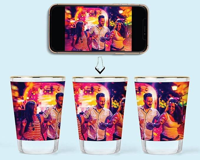 Custom Shot Glasses with Photo – Personalized Picture Gift, Gold Rim