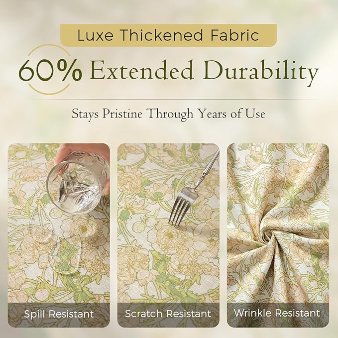 French Linen Tablecloth Rectangular, Vintage Floral Table Cloth, Waterproof Table Cover for Picnic Dining Party Wedding, Sage Green, 63x106''