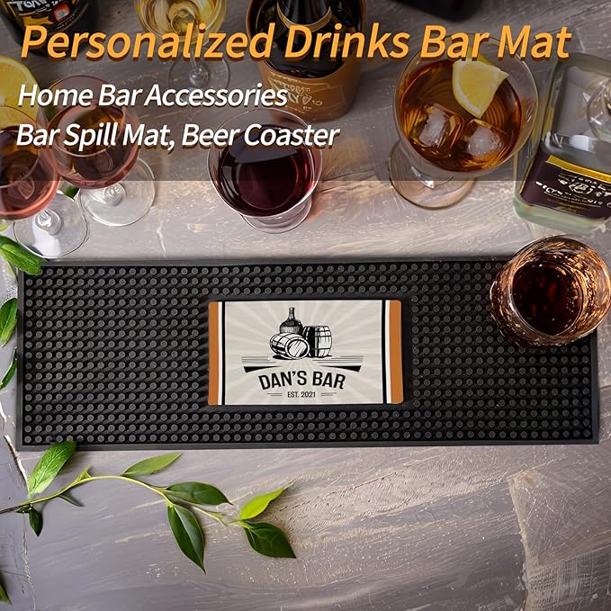 Personalised Bar Mat, Non-slip PVC Rubber Bar Mat, Colorful Printed Custom Bar Name, Kitchen Spill Mat, Whisky Coasters for Drinks, Gifts for Bartender Drinking Lover Cocktail Lover Lover(Style 1)