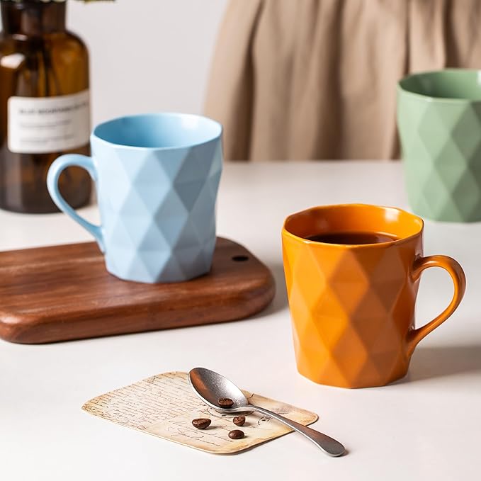 11 Ounce Porcelain Mugs, Set of 6, Tea and Cocoa Mug Set, Blue, Matte