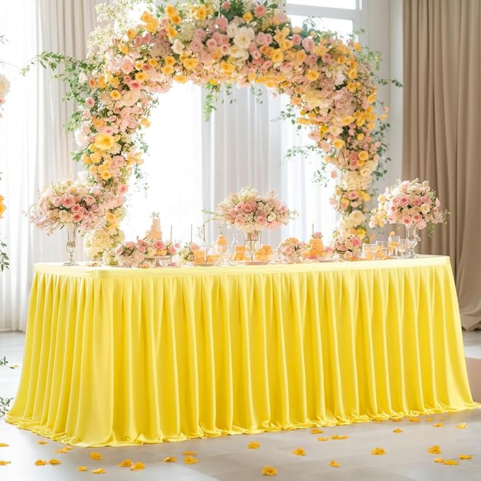 Wish Care 2 Pack Yellow Rectangle Table Clothes for 6 Foot Tables, Polyester Fitted Tablecloths 6t Stretch Table Cover for Wedding, Birthday, Parties, Trade Show, Craft Show