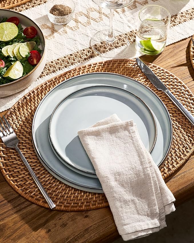Famiware Annecy Plates and Bowls Sets, 12 Pieces Dinnerware Sets, Microwave and Dishwasher Safe Dishes Set for 4, Chip and Scratch Resistant, Grey-Blue