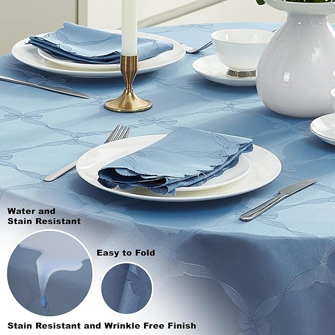 Newbridge Ribbons and Bows Damask Spring & Easter Holiday Fabric Napkins, Blue, Set of 4 Square, Wrinkle & Stain Resistant Table Cover