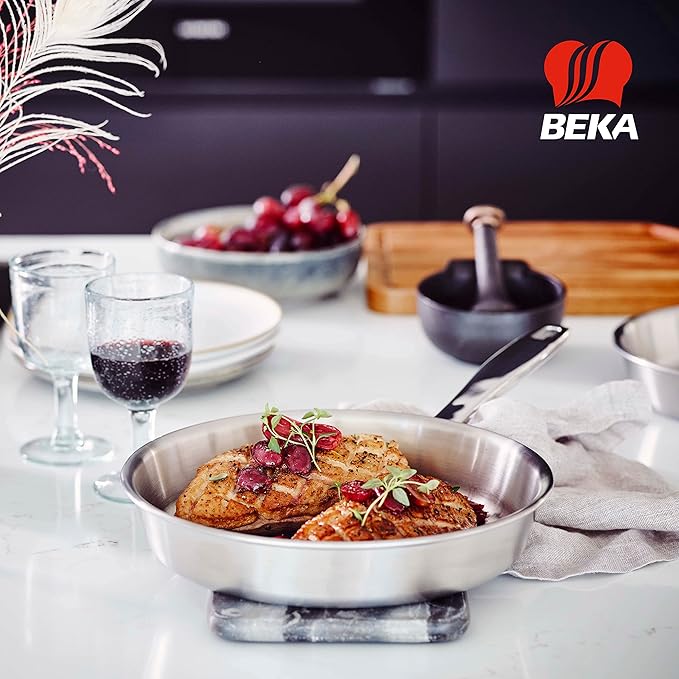 Beka Maestro Frying Pan Skillet - Stainless Steel Pan for Stainless Steel Cookware Set 5-Ply Construction, Oven Safe, Nonstick Frying Pan, Lead & Cadmium Free, Non Toxic Cookware - 9.5 Inch