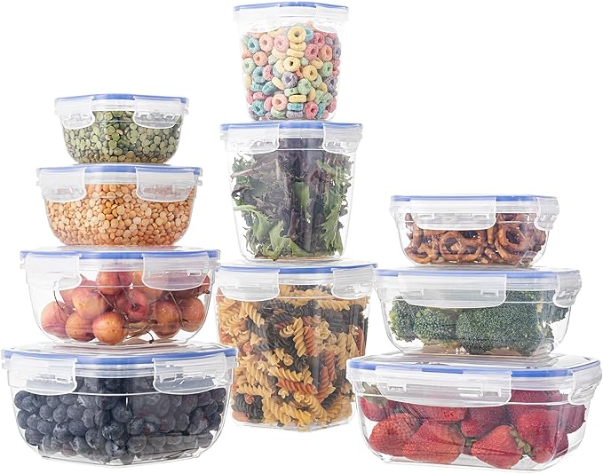 Superio Plastic Food Storage Container Set, BPA Free, Sealed Containers with Airtight Lids for Pantry, Cupboard, and Fridge- Microwave and Dishwasher Safe (10) (10 Pack)