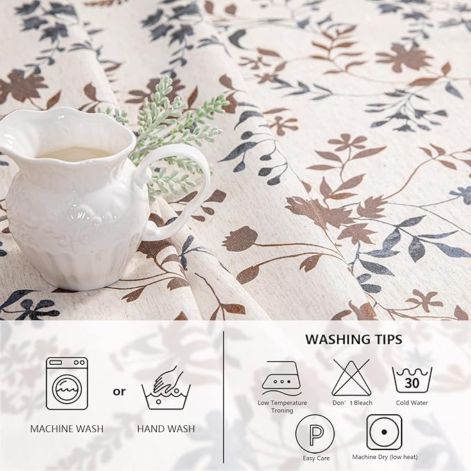 MYSKY HOME Rustic Tablecloth Classic Brown Leaves Printed Linen Fabric Table Cover Waterproof Fabric Tablecloth Farmhouse Decoration 60x84 Inches Rectangle/Oblong for Kitchen Dining and Outdoor Use