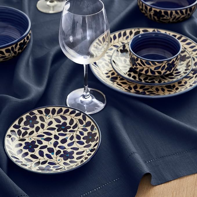 Solino Home Linen Navy Blue Table Runner 72 Inches Long - 100% Pure Linen Hemstitch Table Runner 14 x 72 Inch for Dresser, Dining, Winter, Easter - Classic Hemstitch