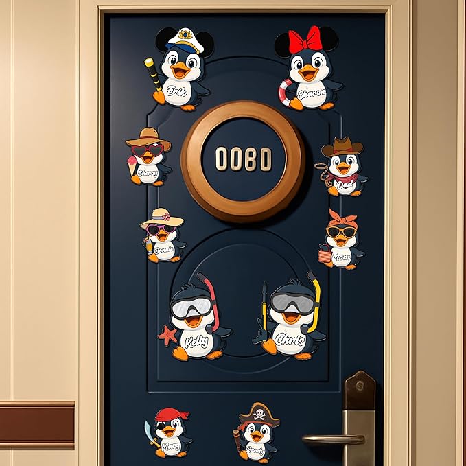 Custom Penguin Cruise Door Magnets Fun Penguin Cruise Door Decorations Penguin Magnets Stickers Decals Magnetic Reusable Cruiser Ship Magnet for Doors Car Fridge Refrigerator Birthday Kitchen Decor