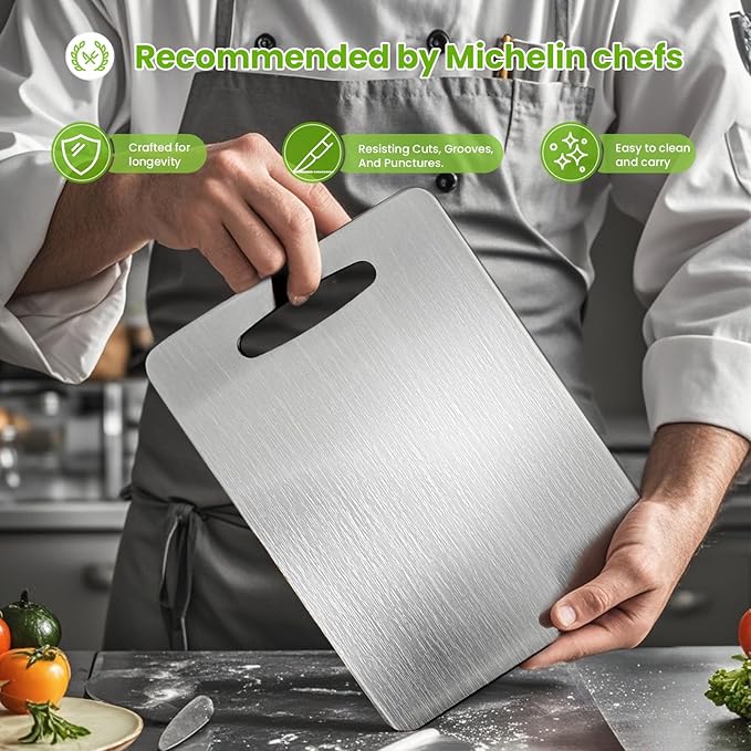 2 Pack, 100% Pure Titanium Cutting Board - Non-Slip Kitchen Chopping Board, Dishwasher Safe, Scratch Resistant, Easy to Clean, Durable & Hygienic for Meat, Vegetables, and Fruits（M+L)