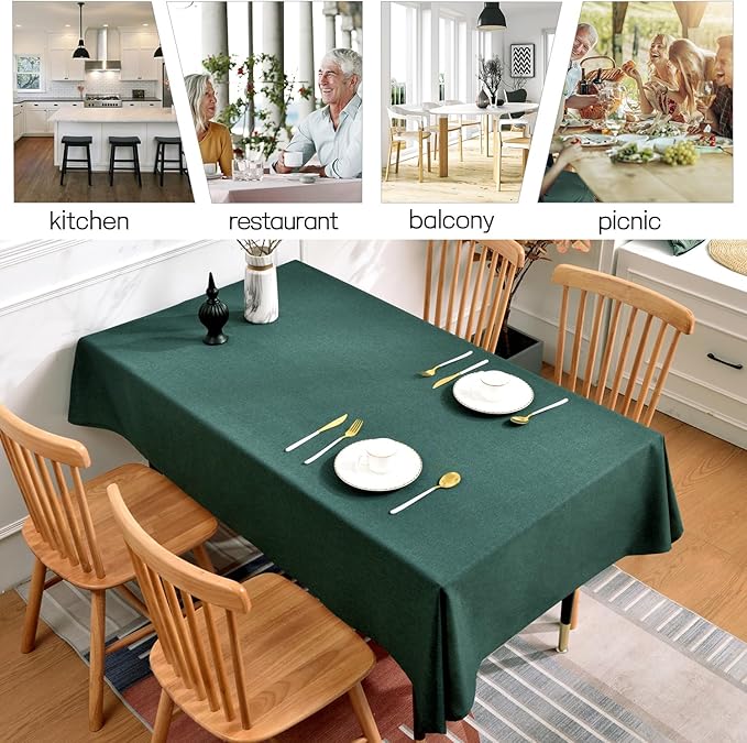 Rectangle Tablecloth 55 x 71 Inch - Waterproof Faux Linen Table Cloth for Dining Table, Kitchen, Party, Wedding, Holiday & Everyday Decoration, Green