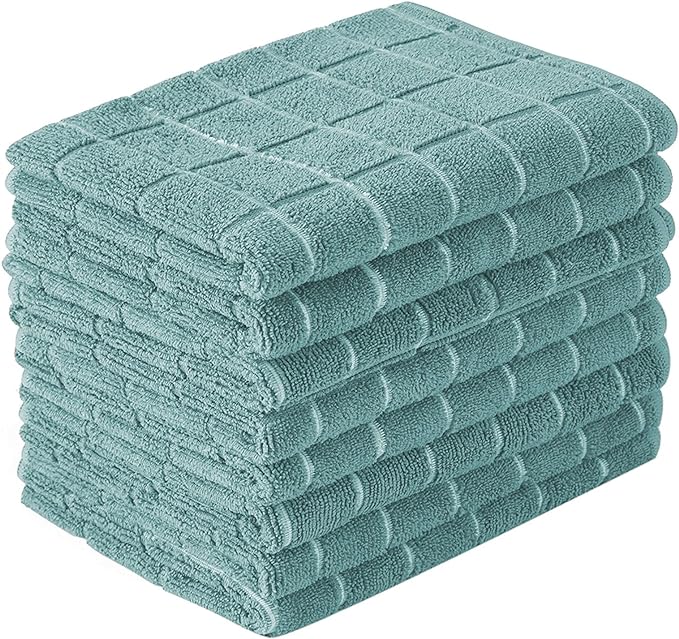 Microfiber Dish Towels - Soft, Super Absorbent and Lint Free Kitchen Towels - 8 Pack (Lattice Designed Lake Blue Colors) - 26 x 18 Inch