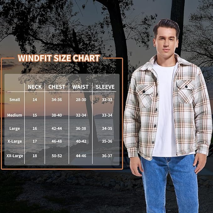 Men's Cotton Sherpa Lined Button Down Flannel Shirt Jacket Plaid Soft Outdoor Flannel Jacket Shirt