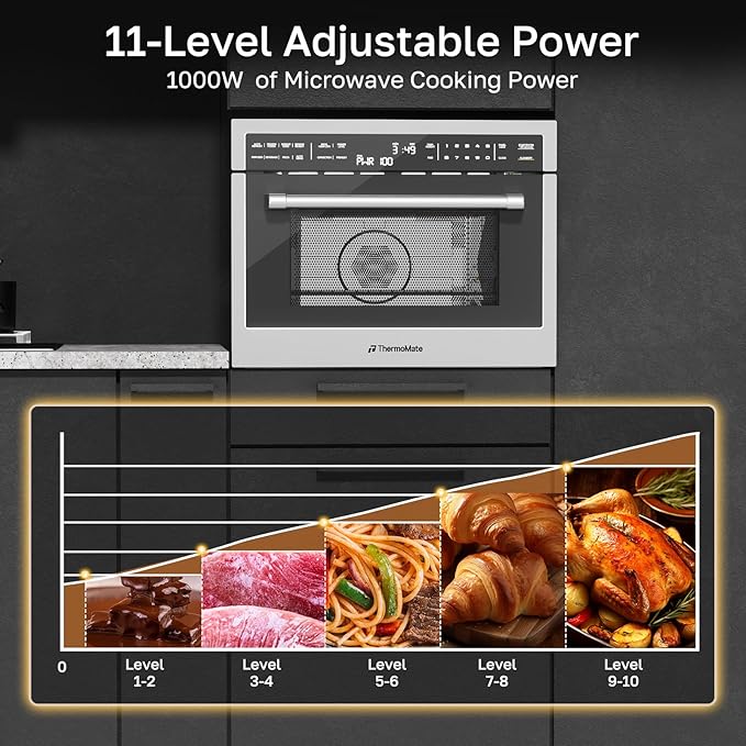 24 Inch Built-in Microwave and Convection Oven Combination, ThermoMate 1.6 Cu. Ft. Wall Oven Microwave Combos, 1000 Watt Power, Sensor Cook, Touch Control LCD Display, Stainless Steel Finish