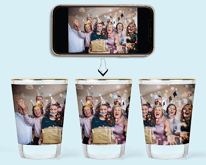 Custom Shot Glasses with Photo – Personalized Picture Gift, Gold Rim