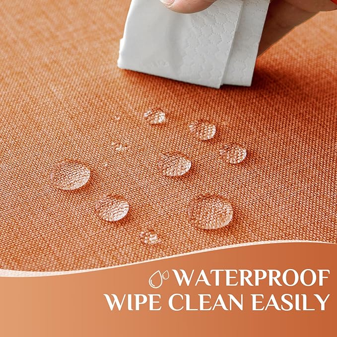 Softalker Fall Linen Textured Rectangle Tablecloth, Waterproof Wipeable Farmhouse Burlap Table Cloth, Stain Resistant Wrinkle Free Table Covers for Kitchen Dining Holiday Party (52 x 70, Orange)