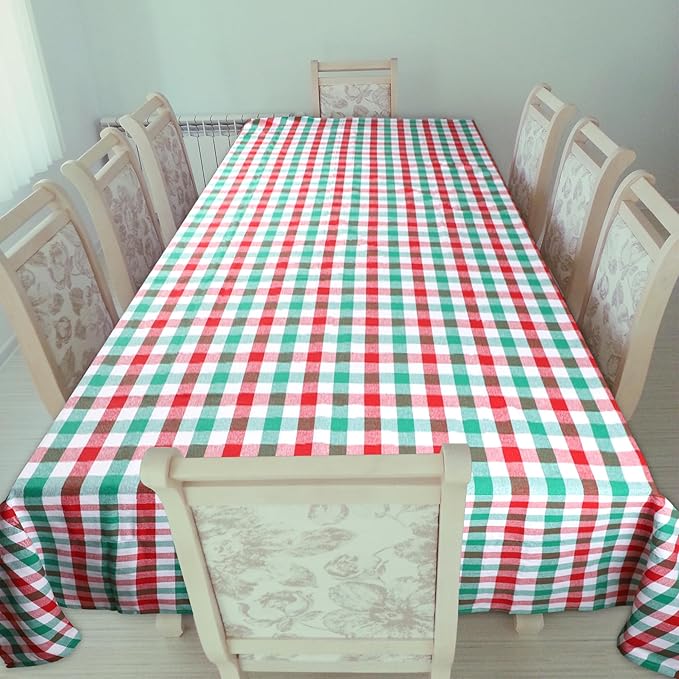 Urban Villa Tablecloth Christmas Tabletop Cover Kitchen Dining Tablecloth 100% Cotton Holiday Celebrations Wedding Dinner Parties Red/Green/White Color Rectangle 60X102 Inches 8-10 Seats Table Cloth