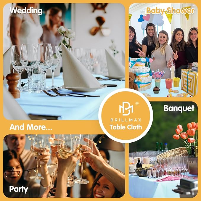 BRILLMAX 4 Pack Light Blue Tablecloths 90 x 132 Inch for 6ft Rectangle Tables - 150 GSM Polyester Fabric, Floor Length Drop, Water, Stain & Wrinkle Resistant Cloth Cover for Wedding Reception Banquet