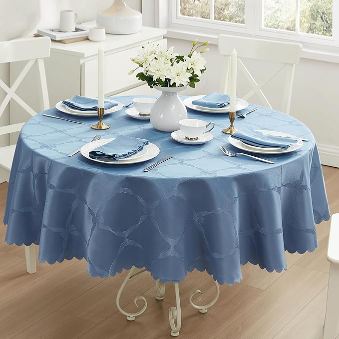 Newbridge Ribbons and Bows Damask Spring & Easter Holiday Fabric Napkins, Blue, Set of 4 Square, Wrinkle & Stain Resistant Table Cover