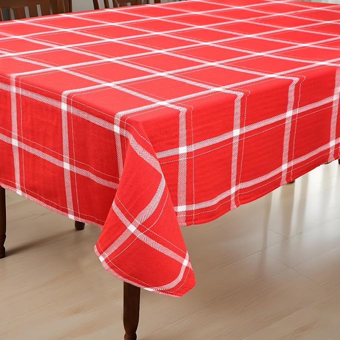 Urban Villa Tablecloth Big Checks Table Cloth Tabletop Cover Kitchen Dining Tablecloth 100% Cotton Great Parties Wedding Holiday Red White Rectangle 60X84 Inches 6-8 Seats Table Cloth