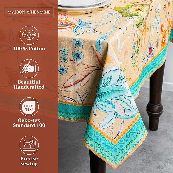 Maison d' Hermine Table Cloth Square Table 100% Cotton 54 x 54 Inches Tablecloth Reusable Decorative for Dining Room Farmhouse Home Valentines Day Decorations Spring Summer - Luxury Loft - Peach